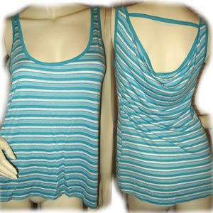 NWT Y2K Guess Tank Top S Striped Turquoise Blue White Activewear Gym Yoga Sporty